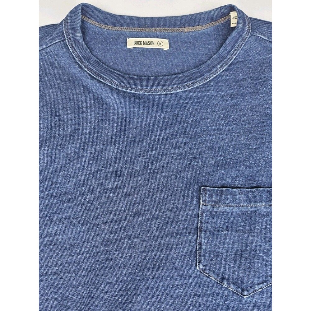 Buck Mason Indigo Dipped Yuma Tee Mens Medium Blue Cotton Hemp Pocket T-Shirt